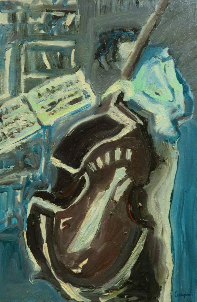 Double bass player 41X27cm Oil painting 