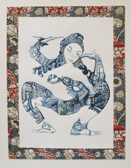 Indian dancer 29,5X40cm watercolour and Williams Morris paper